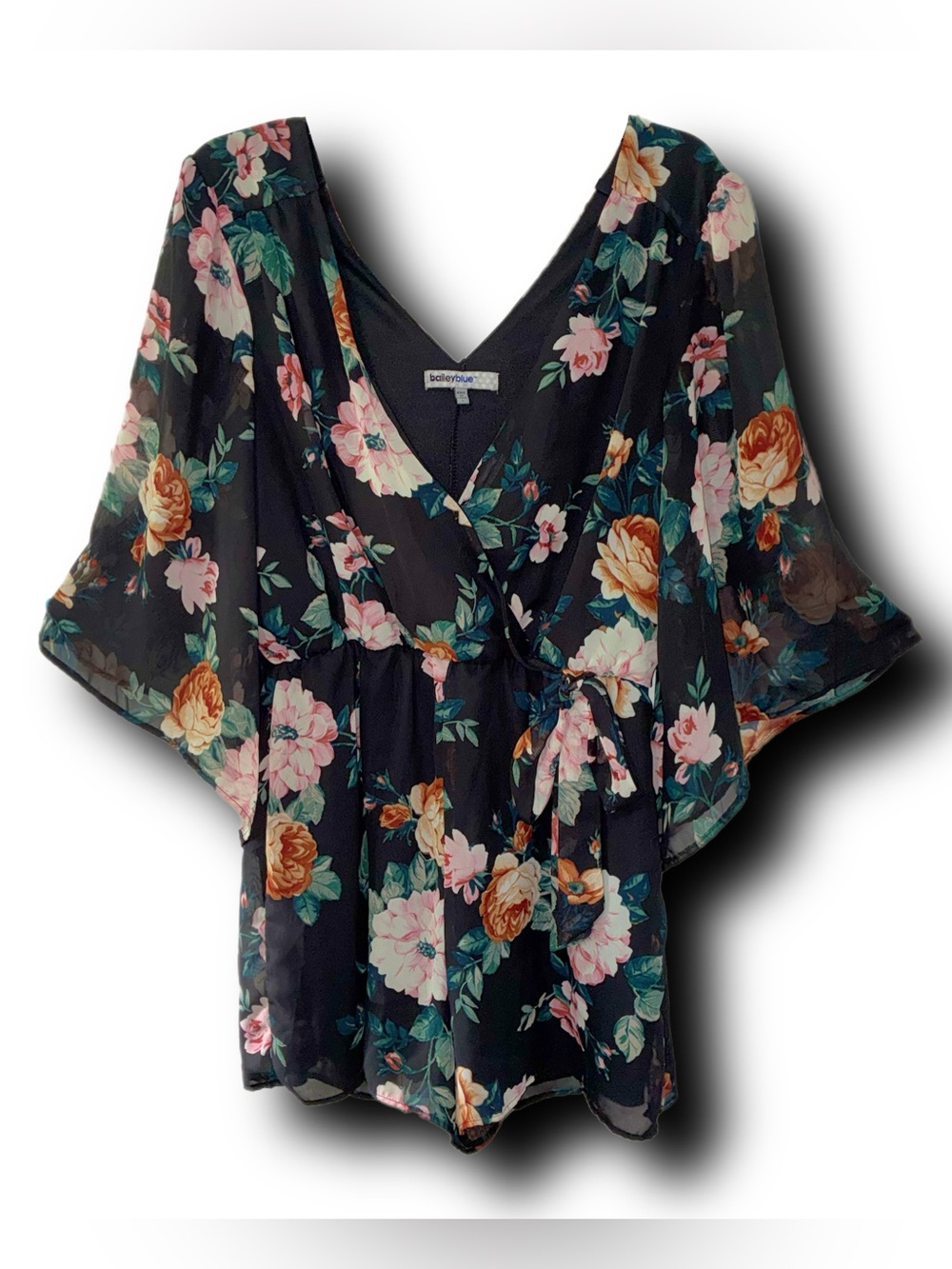 Bailey Blue Black Floral Chiffon Romper Beach Resort Vibes